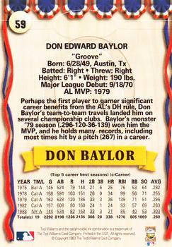 1993 Ted Williams #59 Don Baylor Back