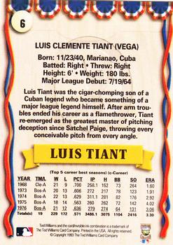1993 Ted Williams #6 Luis Tiant Back