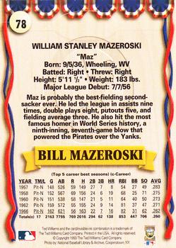 1993 Ted Williams #78 Bill Mazeroski Back