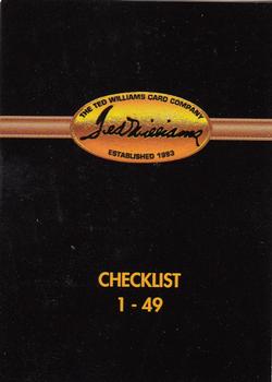 1993 Ted Williams #95 Checklist: 1-49 Front