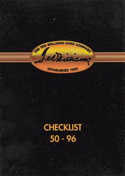 1993 Ted Williams #96 Checklist: 50-96 Front