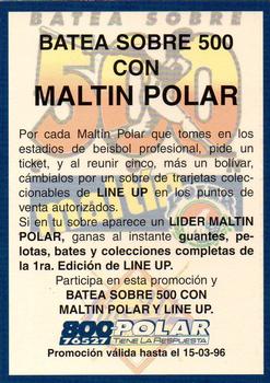 1995-96 Line Up Venezuelan Winter League #NNO Batea Sobre 500 con Maltin Polar Back