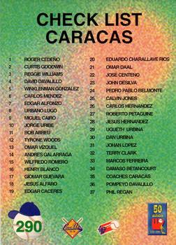 1995-96 Line Up Venezuelan Winter League #290 Checklist Caracas Back