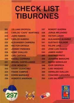 1995-96 Line Up Venezuelan Winter League #297 Checklist Tiburones Back