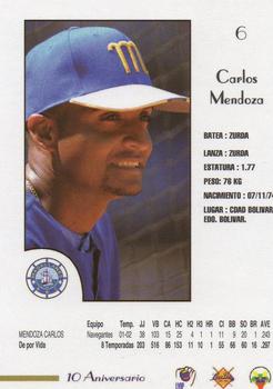 2002-03 Line Up Venezuelan Winter League #6 Carlos Mendoza Back