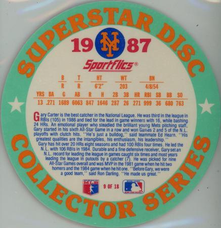 1987 Sportflics - Superstar Discs #9 Gary Carter Back