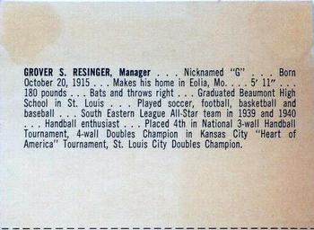 1963 Pepsi Tulsa Oilers #NNO Grover Resinger Back