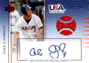 2005 Upper Deck USA Baseball 2004 National Team - 2004 Team USA Signed Jerseys Blue Ink #USA J-21 Alex Gordon Front