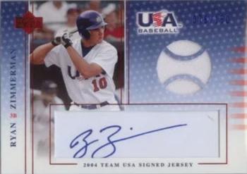 2005 Upper Deck USA Baseball 2004 National Team - 2004 Team USA Signed Jerseys Blue Ink #USA J-37 Ryan Zimmerman Front
