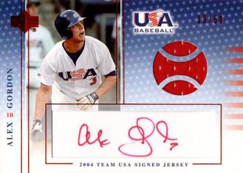2005 Upper Deck USA Baseball 2004 National Team - 2004 Team USA Signed Jerseys Red Ink #USA J-21 Alex Gordon Front