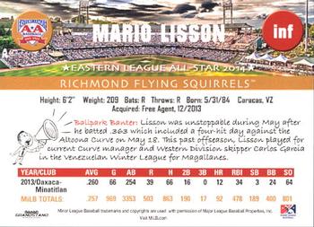 2014 Grandstand Eastern League All-Stars Western Squad #20 Mario Lisson Back