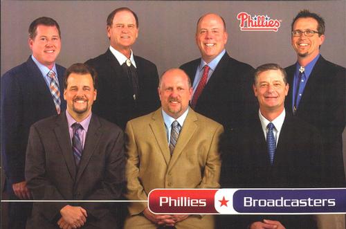 2014 Philadelphia Phillies Photocards Set 1 #41 Broadcasters (Jamie Moyer / Matt Stairs / Larry Andersen / Tom McCarthy / Gregg Murphy / Scott Franzke / Jim Jackson) Front
