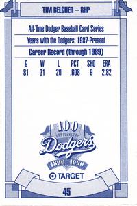 1990 Target Dodgers #45 Tim Belcher Back