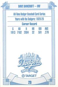 1990 Target Dodgers #29 Dave Bancroft Back