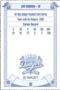 1990 Target Dodgers #32 Jim Barbieri Back