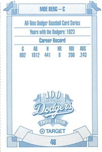 1990 Target Dodgers #48 Moe Berg Back