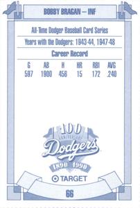 1990 Target Dodgers #66 Bobby Bragan Back