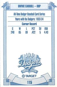 1990 Target Dodgers #115 Ownie Carroll Back