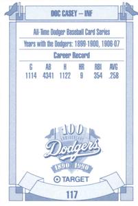 1990 Target Dodgers #117 Doc Casey Back