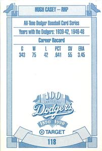 1990 Target Dodgers #118 Hugh Casey Back