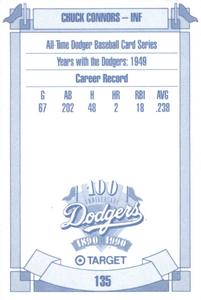 1990 Target Dodgers #135 Chuck Connors Back
