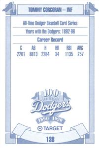 1990 Target Dodgers #138 Tommy Corcoran Back