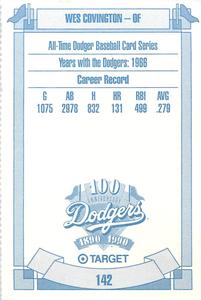 1990 Target Dodgers #142 Wes Covington Back