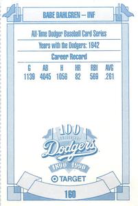 1990 Target Dodgers #160 Babe Dahlgren Back