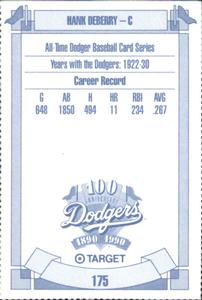 1990 Target Dodgers #175 Hank DeBerry Back