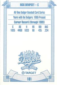 1990 Target Dodgers #181 Rick Dempsey Back