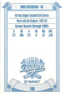 1990 Target Dodgers #183 Mike Devereaux Back