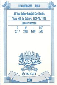 1990 Target Dodgers #208 Leo Durocher Back