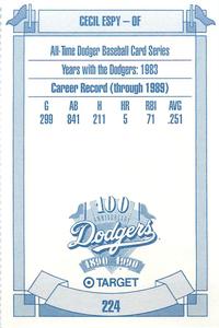 1990 Target Dodgers #224 Cecil Espy Back
