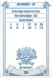 1990 Target Dodgers #234 Jim Faulkner Back