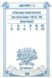 1990 Target Dodgers #243 Jack Fimple Back