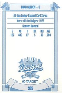 1990 Target Dodgers #305 Brad Gulden Back