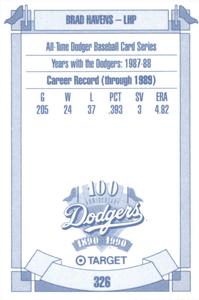 1990 Target Dodgers #326 Brad Havens Back