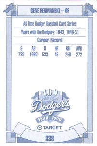 1990 Target Dodgers #338 Gene Hermanski Back