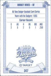 1990 Target Dodgers #347 Hunkey Hines Back