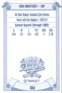 1990 Target Dodgers #355 Rick Honeycutt Back