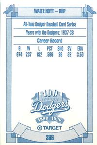 1990 Target Dodgers #366 Waite Hoyt Back