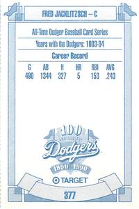 1990 Target Dodgers #377 Fred Jacklitsch Back