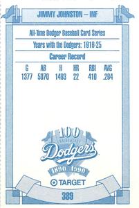 1990 Target Dodgers #389 Jimmy Johnston Back