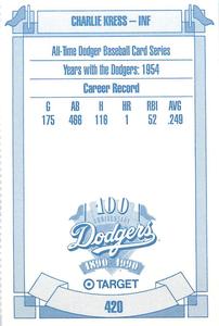 1990 Target Dodgers #420 Charlie Kress Back