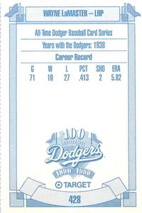 1990 Target Dodgers #428 Wayne LaMaster Back