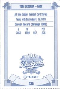 1990 Target Dodgers #435 Tom Lasorda Back