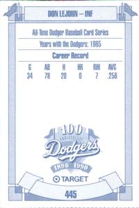 1990 Target Dodgers #445 Don LeJohn Back