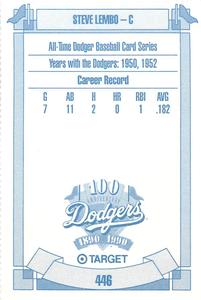 1990 Target Dodgers #446 Steve Lembo Back
