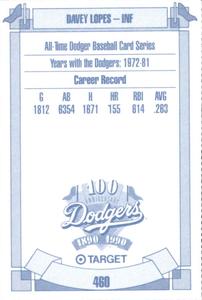 1990 Target Dodgers #460 Davey Lopes Back