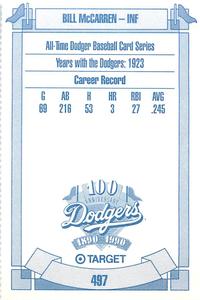 1990 Target Dodgers #497 Bill McCarren Back